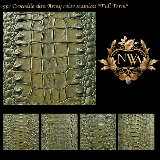 5pc 3D Crocodile skin army color  texture seamless *Full Perm*