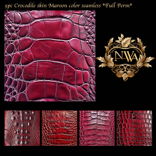 5pc Maroon crocodile skin texture seamless *Full Perm*