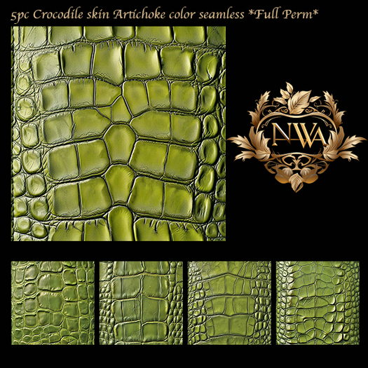 5pc 3D Crocodile skin Artichoke color  texture seamless *Full Perm*