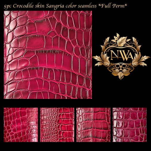 5pc Sangria color crocodile skin texture seamless *Full Perm*