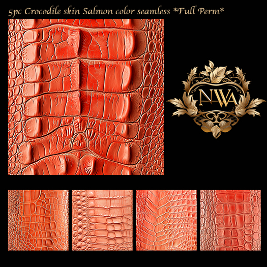 5pc Salmon color crocodile skin texture seamless *Full Perm*