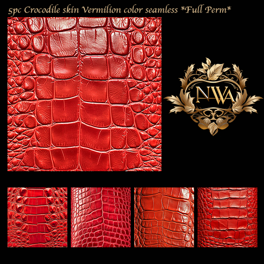 5pc Vermilion color crocodile skin texture seamless *Full Perm*