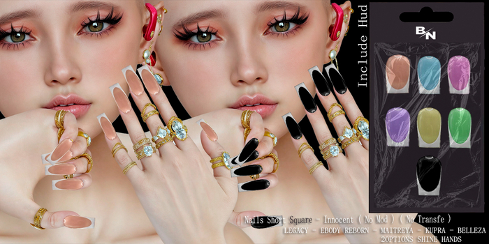 BN - Nails Short Square - Innocent / Hud # 2 Options Shine