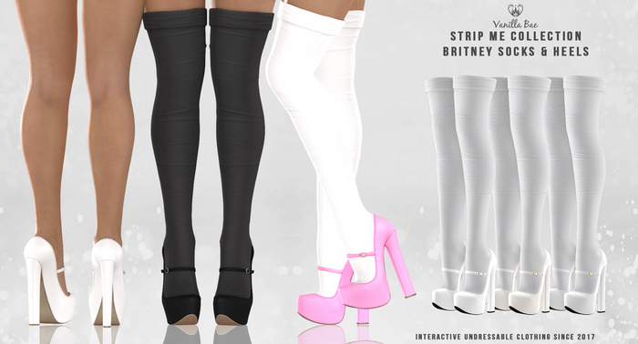 *Vanilla Bae* Britney Socks & Heels  - White 3 Pack - Strip Me Interactive - Maitreya / Legacy / Ebody Reborn