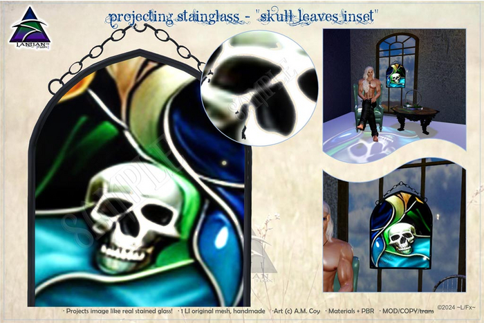 ~L/Fx~ Projecting StainGlass - "Skull Leaves Inset"