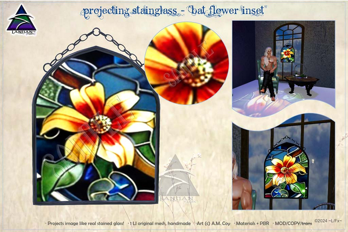 ~L/Fx~ Projecting StainGlass - "Bat Flower Inset"