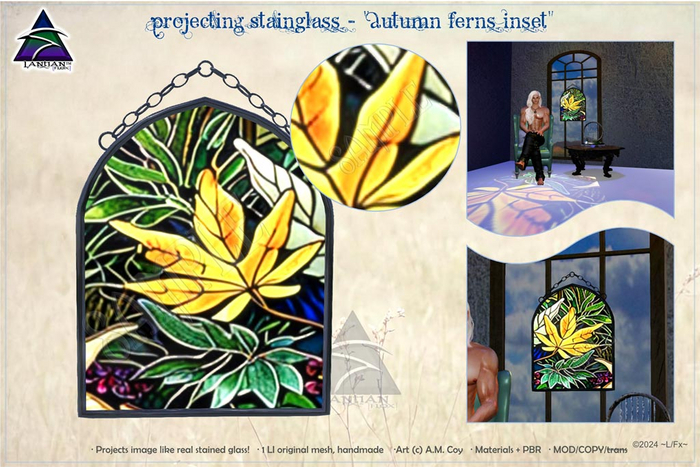 ~L/Fx~ Projecting StainGlass - "Autumn Ferns Inset"