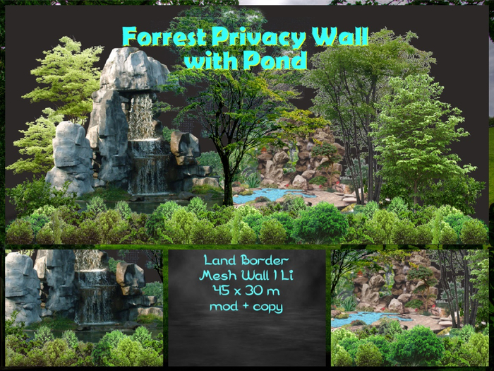 Forrest Privacy Wall with Pond - Mesh - 1Li - 45x30m - mod+copy