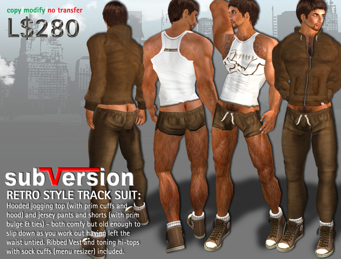 .~subVersion~. Retro Style Jogging Suit in BROWN