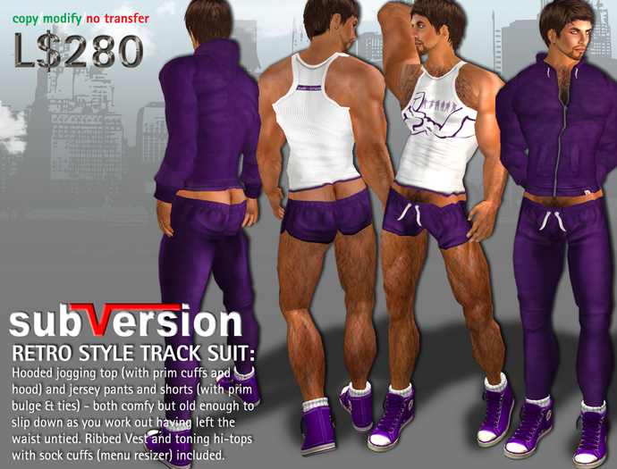 .~subVersion~. Retro Style Jogging Suit in PURPLE