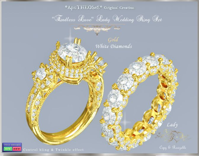 ''Endless Love'' Gold Wedd Ring Set White Diamond