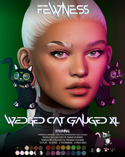 Fewness - Wedged Cat Gauged XL Earring