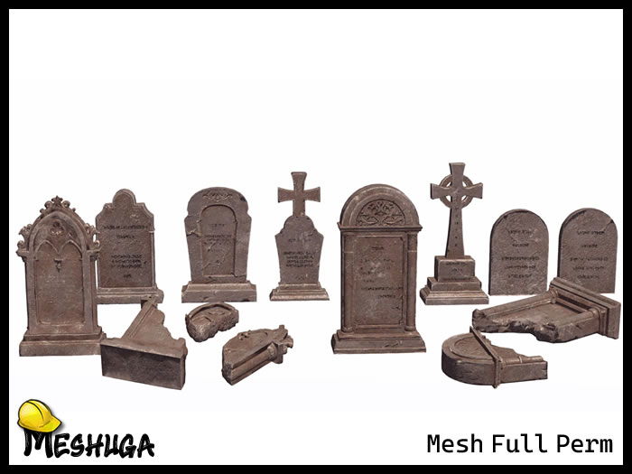 Meshuga Halloween Cemetery Gravestones Pack FULL PERM MESH 