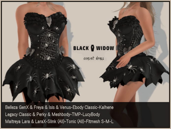 ❤ BLACK WIDOW SPIDER CORSET TUTU STRAPLESS DRESS-MEGAPACK OF MESH BODIES-LEGACY-MAITREYA-BELLEZA-EBODY-LUCYBODY-KALHENE