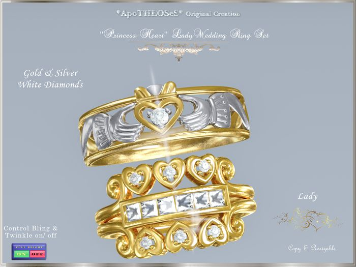 ''Princess Heart'' Gold/ Silver Lady Wedding Ring Set