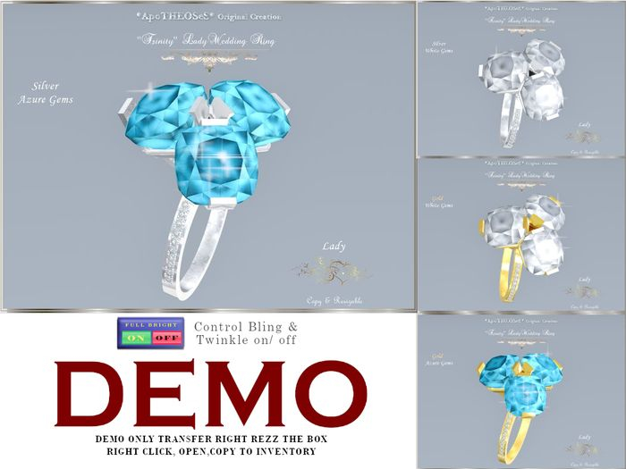 DEMO 'Trinity' Lady Engagement Wedd Ring 