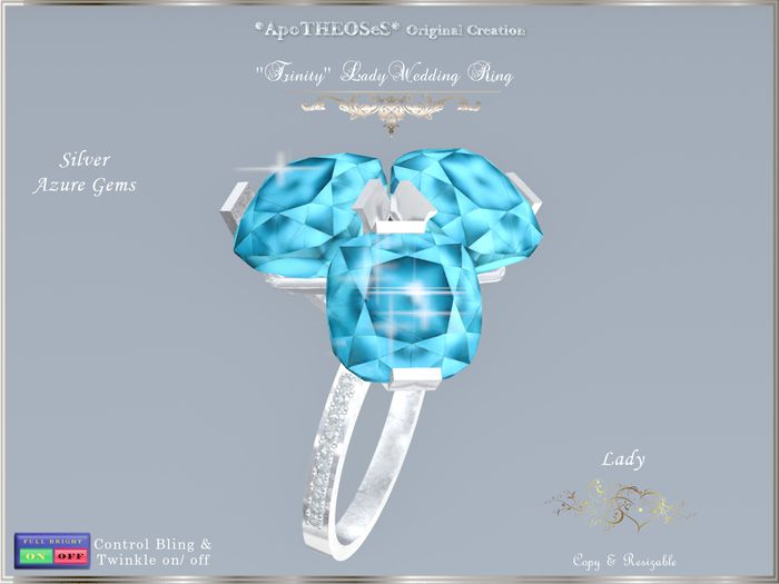 ''Trinity'' Silver Lady Wedding Ring Azure Gems