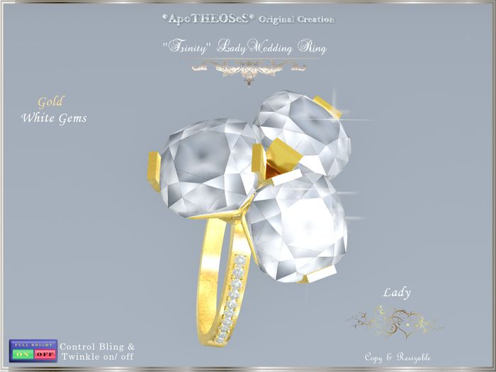 ''Trinity'' Gold Lady Wedding Ring White Gems
