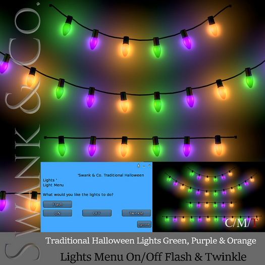 Swank & Co. Traditional Halloween Light String Green, Purple & Orange