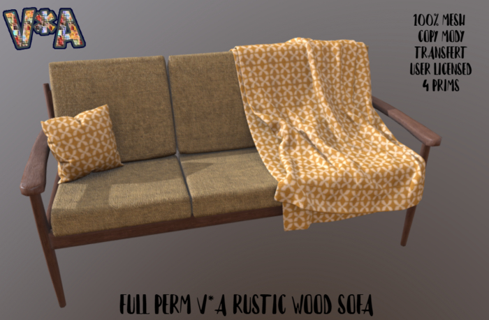 FULL PERM V*A RUSTIC WOOD SOFA