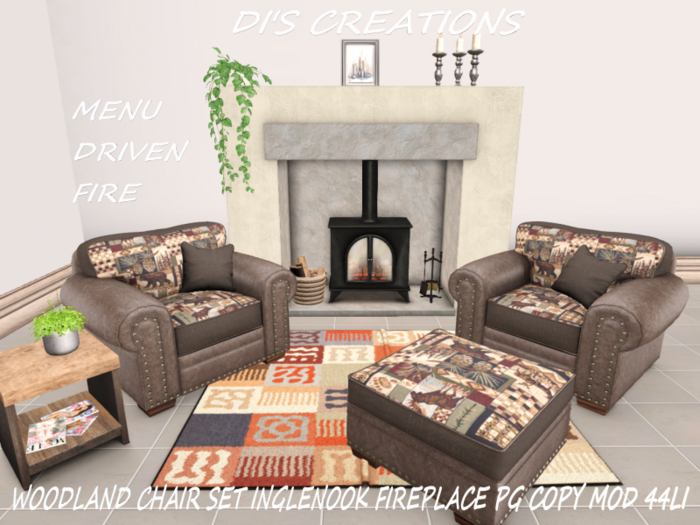 WOODLAND CHAIR SET INGLENOOK FIREPLACE PG