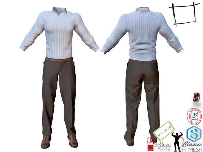 Full Perm Stripe Shirt Classic Gray Trousers Shoes Outfit Jake, Signature, Gamit, Adin, Slink, Onupup, Legacy Male