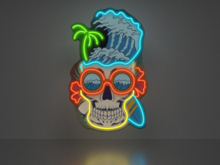 Skull with palm neon picture Full Permission