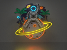 Astronaut with palm neon picture Full Permission