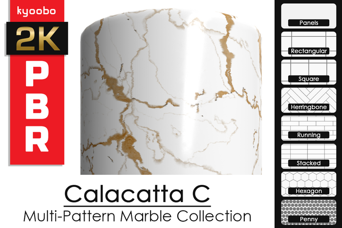Calacatta C - Multi Pattern Marble Collection 2k PBR Material [FULL PERM]