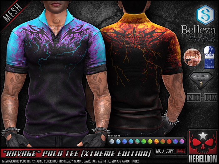 = REBELLION = "RAVAGE" POLO TEE - XTREME EDITION (Legacy, Gianni, Davis, Jake, Aesthetic, Physique, Kario)