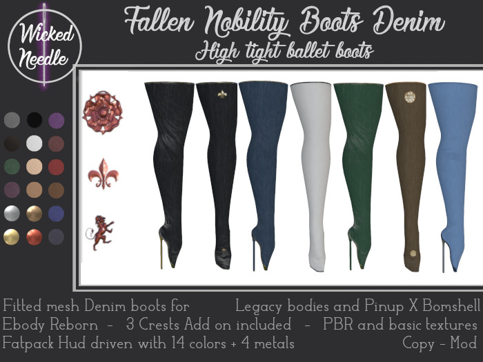 ~W-N~ Fallen Nobility high tight ballet boots PBR denim