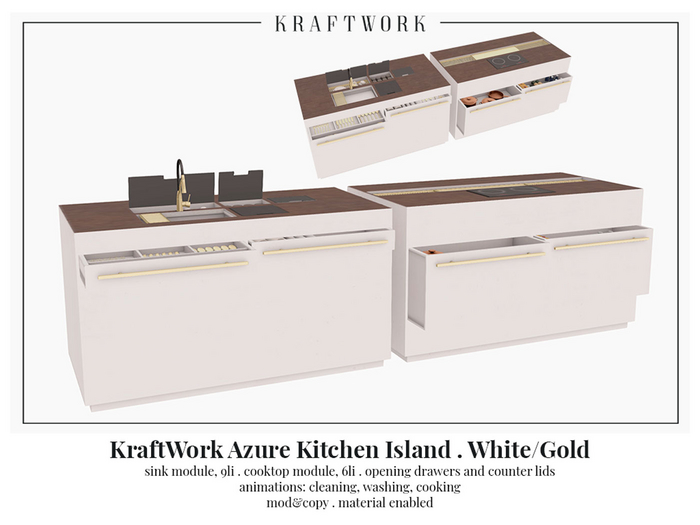 KraftWork Azure Kitchen Island . White/Gold  (Add Me)