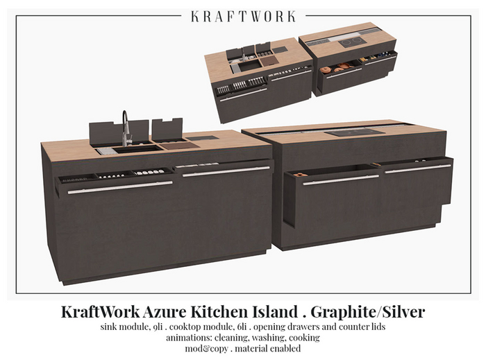 KraftWork Azure Kitchen Island . Graphite/Silver  (Add Me)