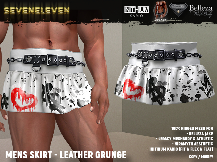 [SEVENELEVEN] Mens Skirt - Leather Grunge