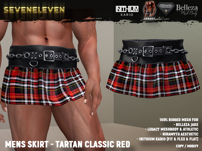 [SEVENELEVEN] Mens Skirt - Tartan Classic Red