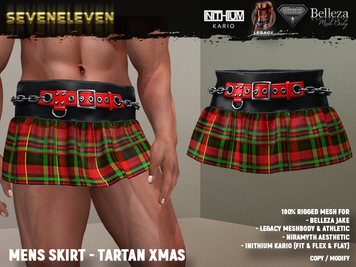[SEVENELEVEN] Mens Skirt - Tartan Xmas