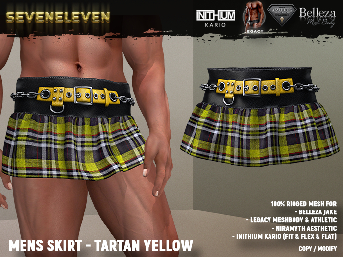 [SEVENELEVEN] Mens Skirt - Tartan Yellow