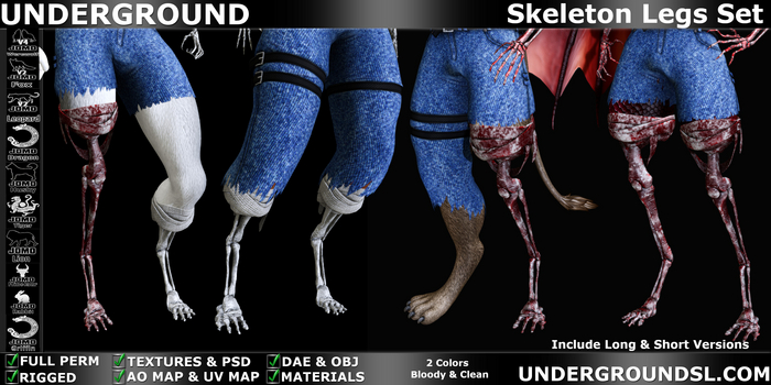 (UG FULL PERM) - Skeleton Legs Furry Male Set