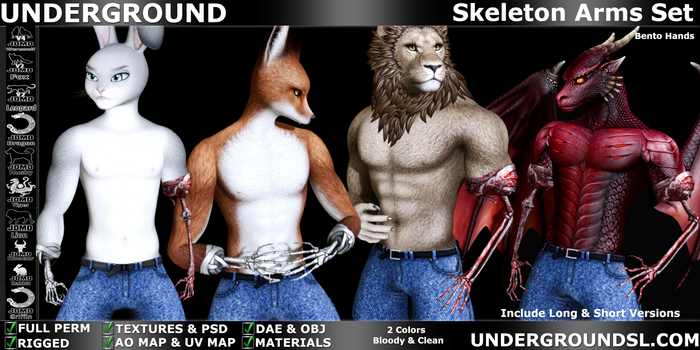 (UG FULL PERM) - Skeleton Arms Furry Male Set