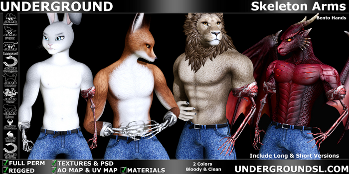 (UG FULL PERM) - Skeleton Arms Furry Male