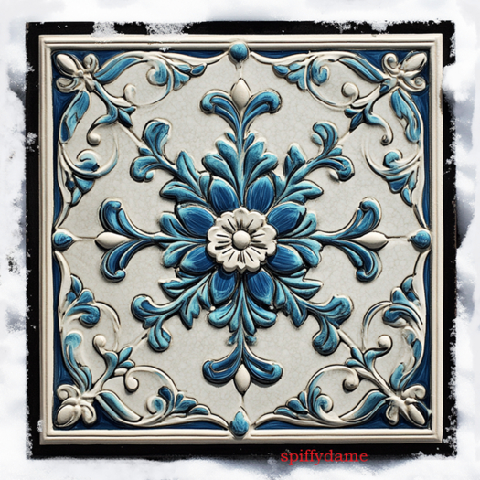 Floral Tile Surrounded by Snow Tiling Texture