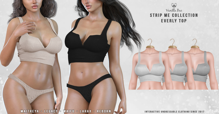 *Vanilla Bae* Everly Top - Gray 3 Pack - Strip Me Interactive - Maitreya / LaraX / Legacy / Ebody Reborn / Waifu