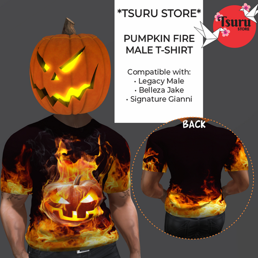 *Tsuru Store* Male T-Shirt - Pumpkin Fire