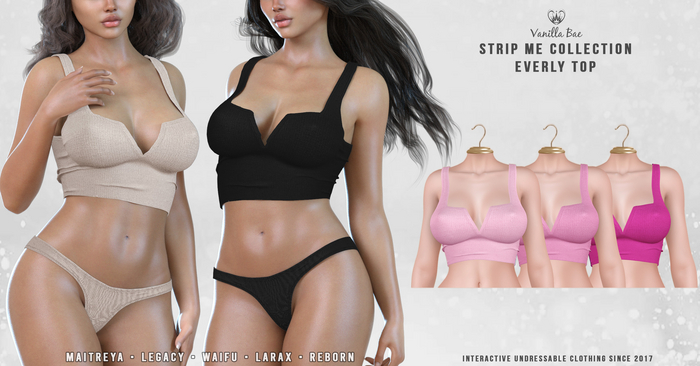 *Vanilla Bae* Everly Top - Pink 3 Pack - Strip Me Interactive - Maitreya / LaraX / Legacy / Ebody Reborn / Waifu