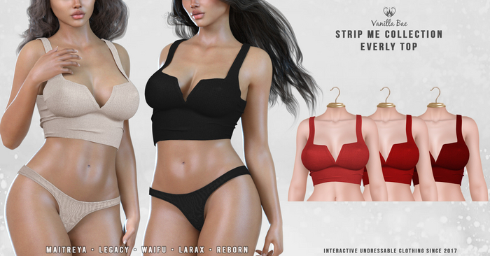 *Vanilla Bae* Everly Top - Red 3 Pack - Strip Me Interactive - Maitreya / LaraX / Legacy / Ebody Reborn / Waifu