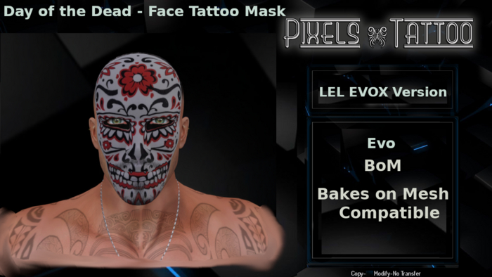 PIXELS TATTOO - Day od the Dead Mask 5M tattoo
