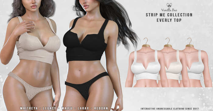 *Vanilla Bae* Everly Top - White 3 Pack - Strip Me Interactive - Maitreya / LaraX / Legacy / Ebody Reborn / Waifu