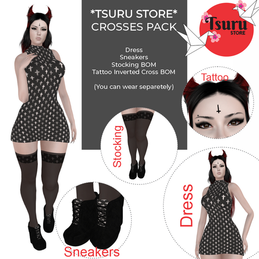 *Tsuru Store* Crosses Pack - Dress, Sneakers, Stocking, Makeup Tattoo