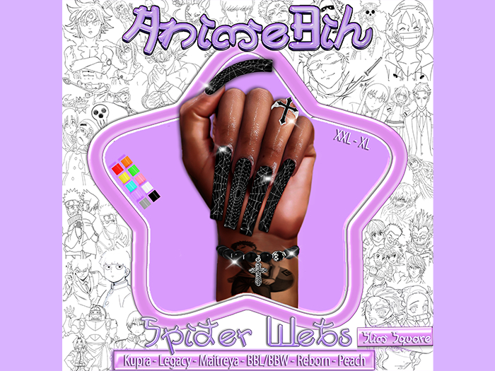 AnimeBih- Spider Webs Set' Slim Square Nails