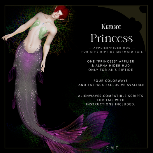 ((Krature)) - Princess - Mermaid Tail Riptide Applier HUD- Red+Purple